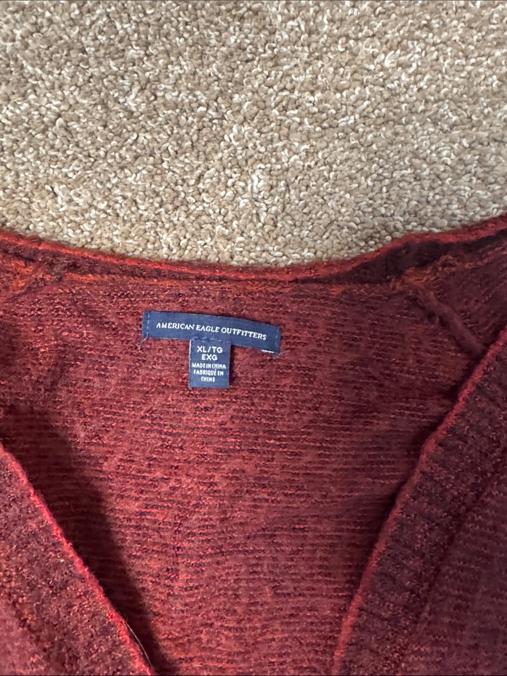 American Eagle Burgundy Wine V-Neck Button Front Cardigan Sweater W/Pockets XL - Picture 5 of 7